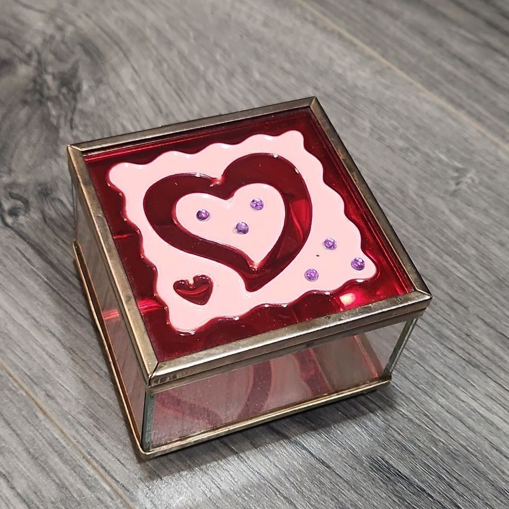Heart Glass Small Footed Jewelry Box